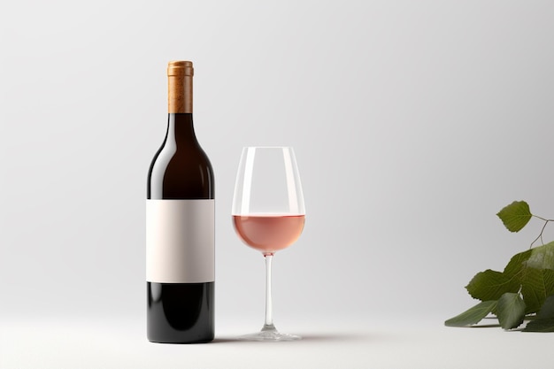 Una botella de maquillaje de vino sobre un fondo blanco