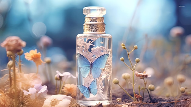 una botella de mariposa con una mariposa en la parte superior.