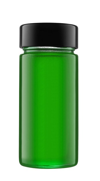 Botella de medicina de vidrio verde aislado en blanco