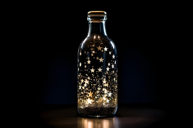 Una botella de Navidad con algunas estrellas de pie en la parte superior