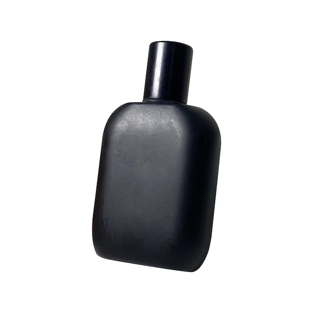 una botella negra de líquido negro con una tapa negra