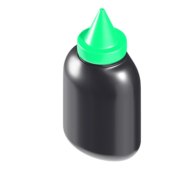 botella de pegamento isométrico 3D negro y verde