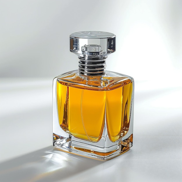 Botella de perfume aislada sobre un fondo blanco