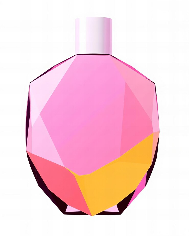 Botella de perfume en blanco forma geométrica fondo blanco