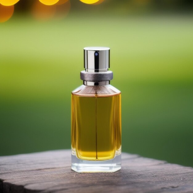 una botella de perfume con una botella de aceite encima.