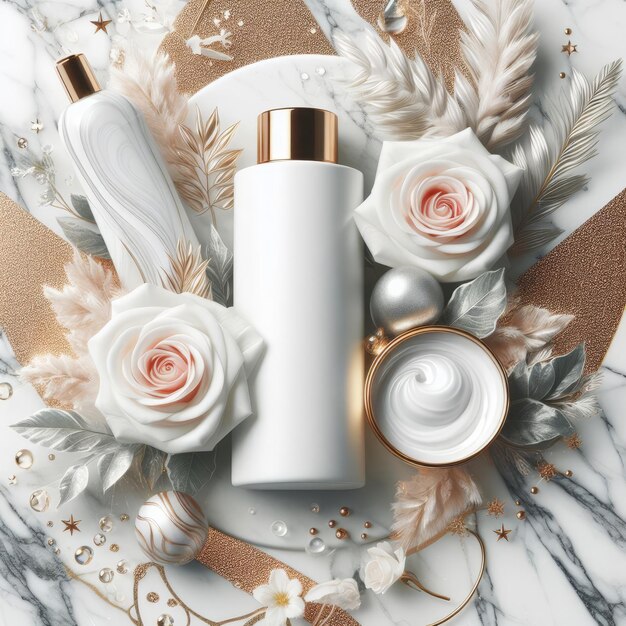 Foto una botella de perfume está en un diseño floral