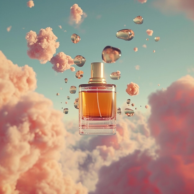 Foto botella de perfume en una escena minimalista