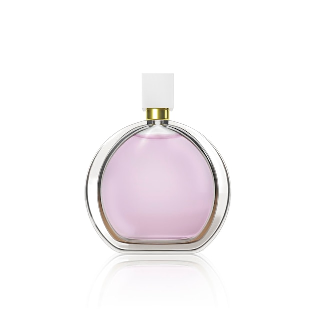Botella de perfume en un fondo blanco renderizado en 3D