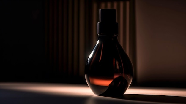 Una botella de perfume con un fondo negro