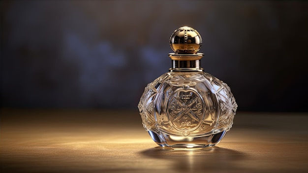 Botella de perfume en la mesa de madera 3d render ilustración IA generativa