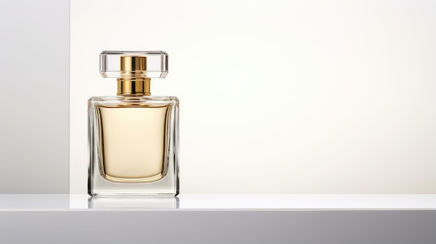 botella de perfume minimalista a la derecha del área vacía blanca