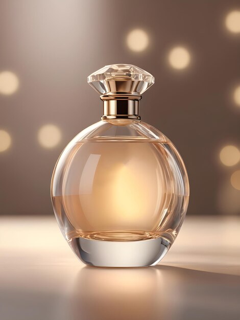 una botella de perfume sentado en la parte superior de una mesa que lleva una botella del perfume render 3d estilo ai gen