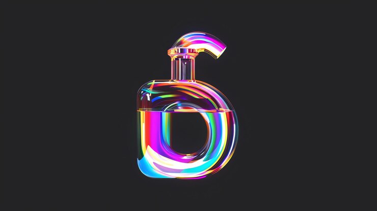 Foto una botella de perfume de vidrio con colores iridescentes