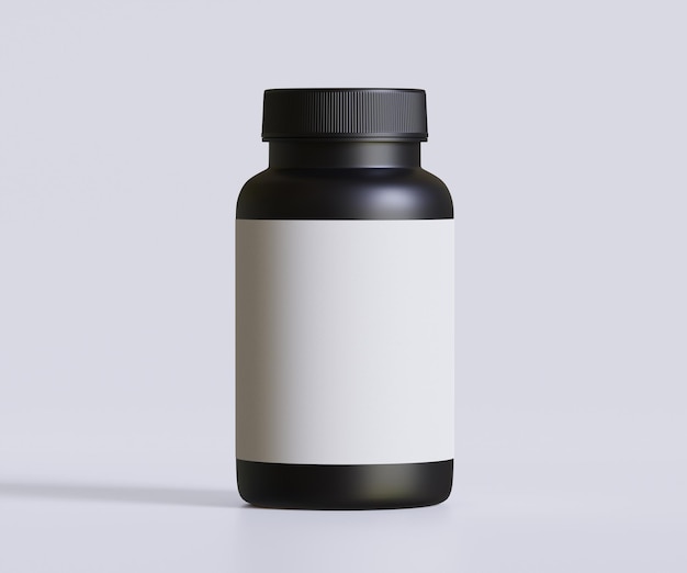 Botella de píldora negra etiqueta blanca para la colección de maquetas ilustración 3D renderización perfecto para el médico