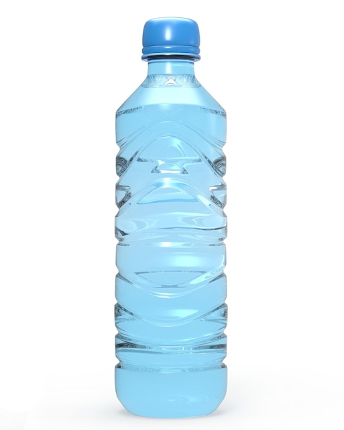 Botella de plástico de agua con fondo blanco.