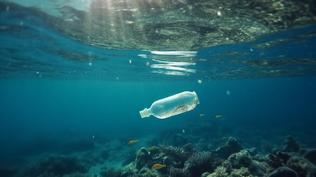 Una botella de plástico arrojada al agua IA generativa