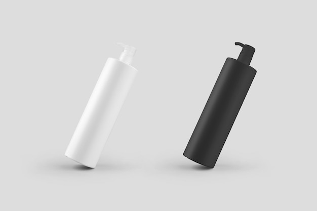 botella de plástico blanco y negro con bomba para loción de gel crema contenedor mate aislado en el fondo