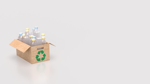 La botella de plástico en caja de papel para el concepto de eco o reciclaje Rendering 3D