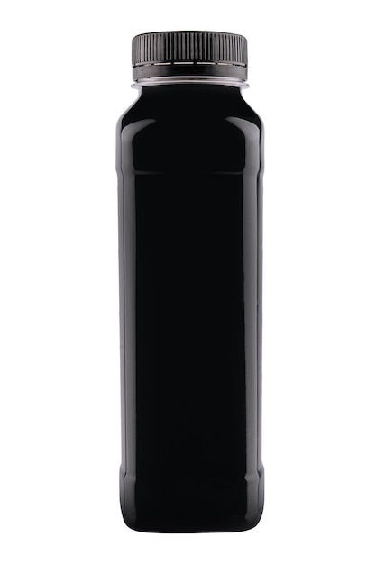 Botella de plástico negro aislado sobre fondo blanco.