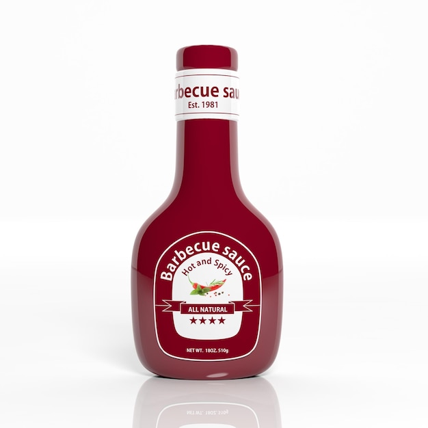 Botella de plástico roja de salsa barbacoa 3D aislada en blanco