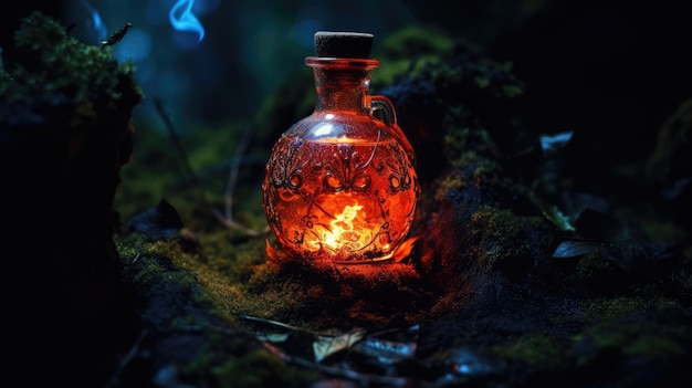 botella de poción encantadora llena de brillo y mística