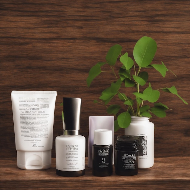 Foto una botella de productos para el cuidado de la piel que incluye una botella de lavado de cara.