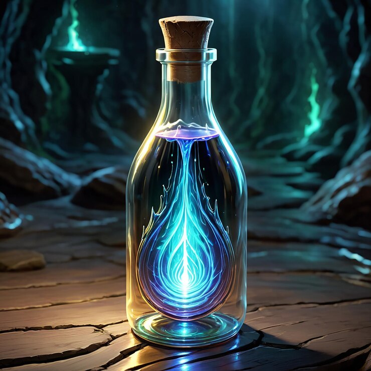 Foto una botella con un remolino púrpura y verde en ella