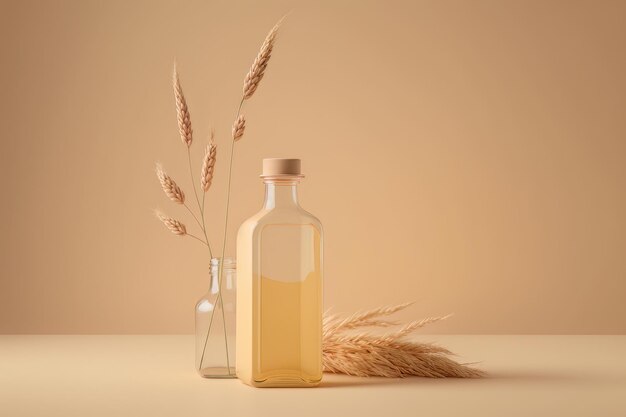 Botella retro con tallo de centeno de trigo seco Ilustración AI Generativo