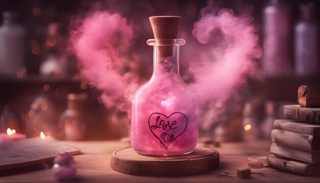 Foto una botella rosa con la palabra amor escrita en ella