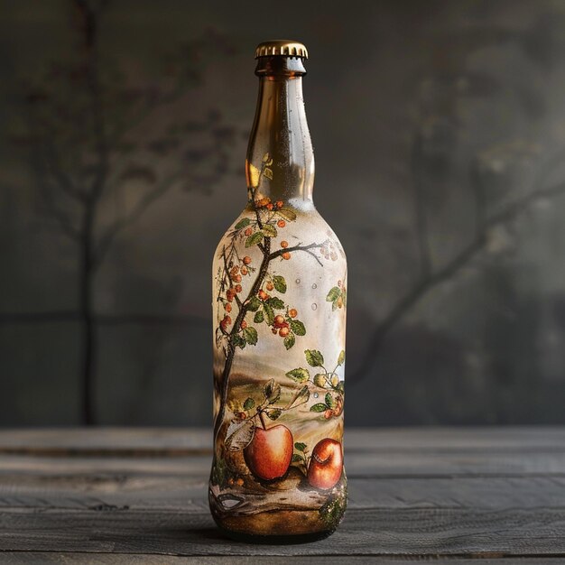 Foto una botella de sidra artesanal un diseño de vidrio rústico con una etiqueta pintada a mano