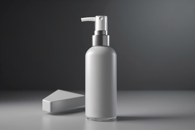 Botella de spray cosmético realista Mock up aislado sobre fondo gris suave