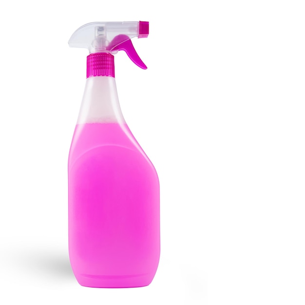 Botella de spray de limpieza rosa con dispensador de plástico Limpiacristales