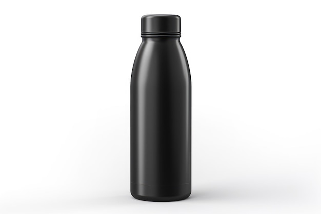 Botella térmica negra aislada sobre un fondo blanco