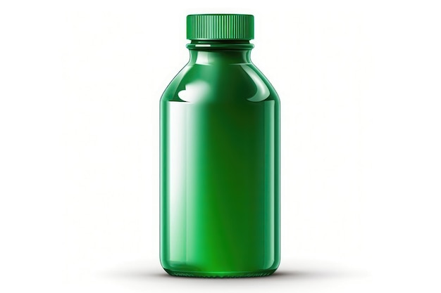 Botella con vector líquido verde sobre fondo blanco IA generativa