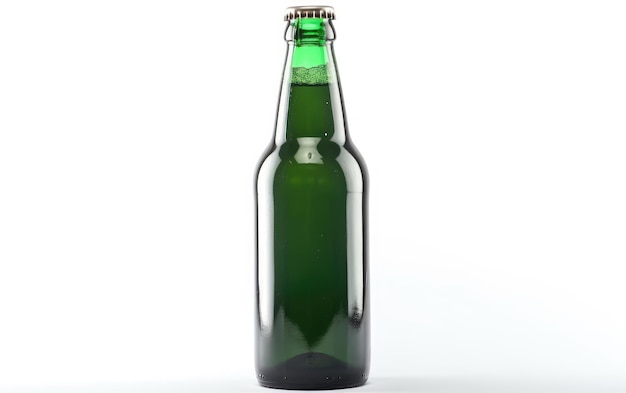 Botella verde de cerveza con una tapa dorada aislada sobre un fondo blanco maqueta de cerveza con alcohol generada por ai