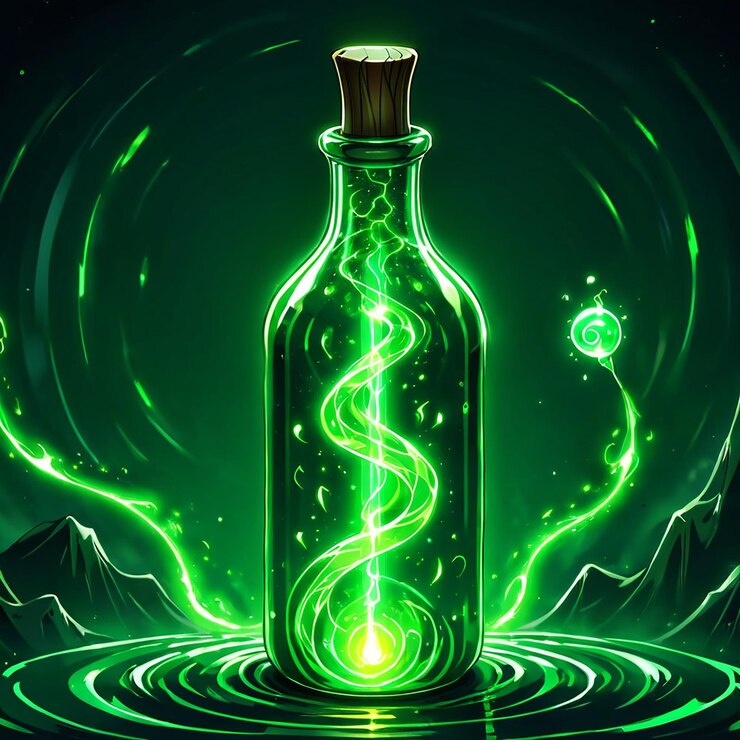 Foto una botella verde con un diseño en espiral en la parte inferior