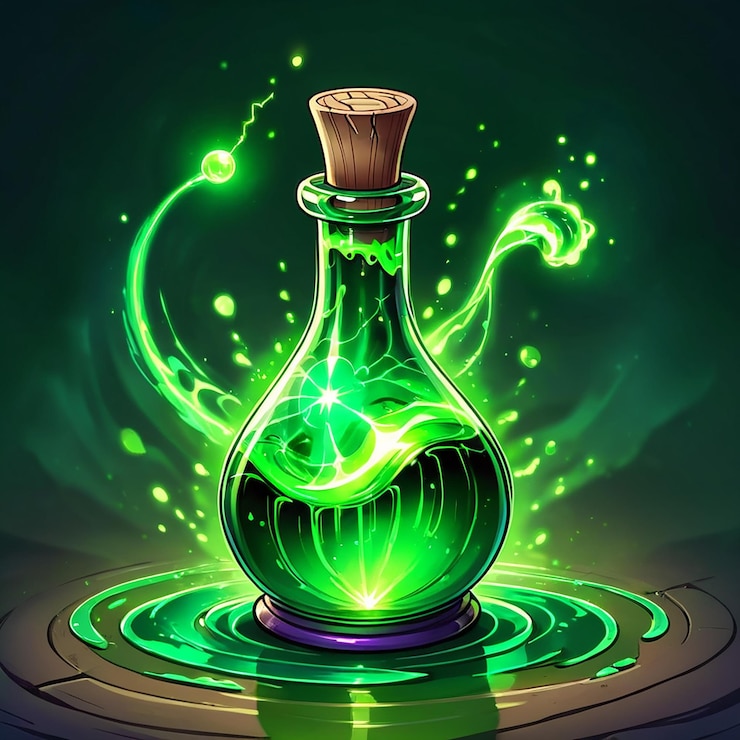 Foto una botella verde con un líquido verde en ella y un fondo verde