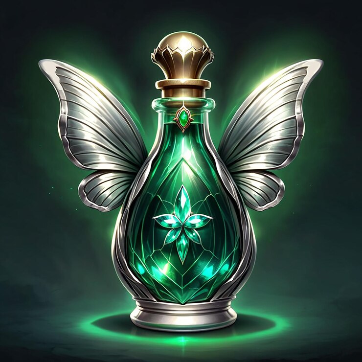 Foto una botella verde con una mariposa en la parte superior