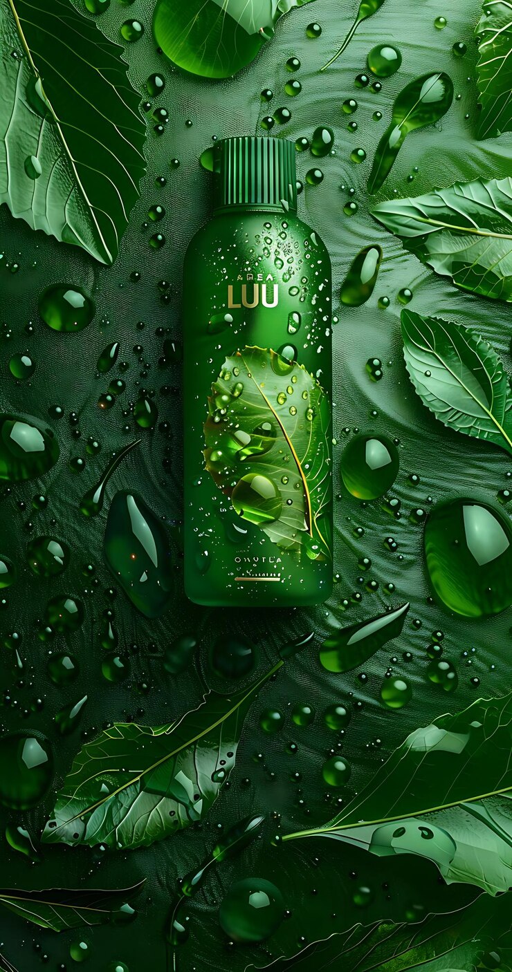 una botella verde con la palabra LG en ella