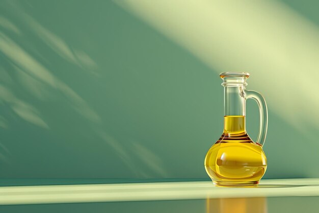 Foto una botella de vidrio de aceite se sienta en una mesa