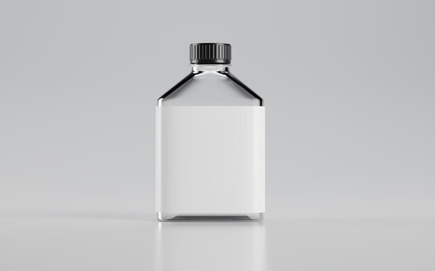 Botella de vidrio con modelo de etiqueta blanca