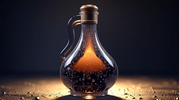 Botella de vidrio oscuro con una sola gota de líquido