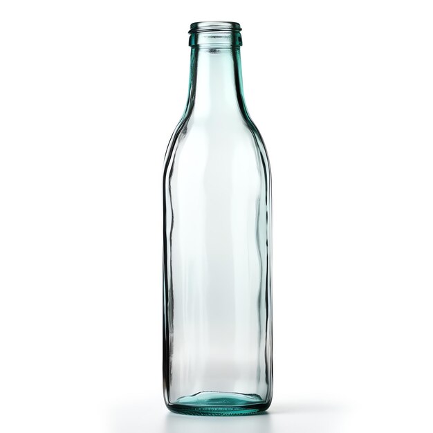 una botella de vidrio transparente con un tapón verde