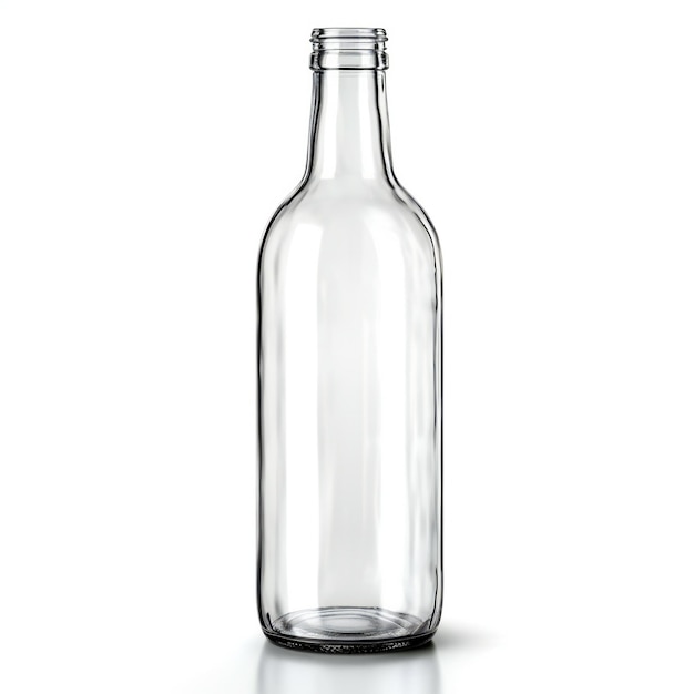 Botella de vidrio vacía aislada sobre un fondo blanco
