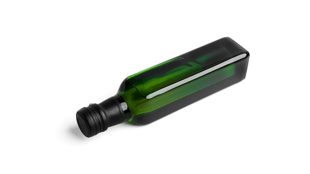 Botella de vidrio verde con aceite de oliva