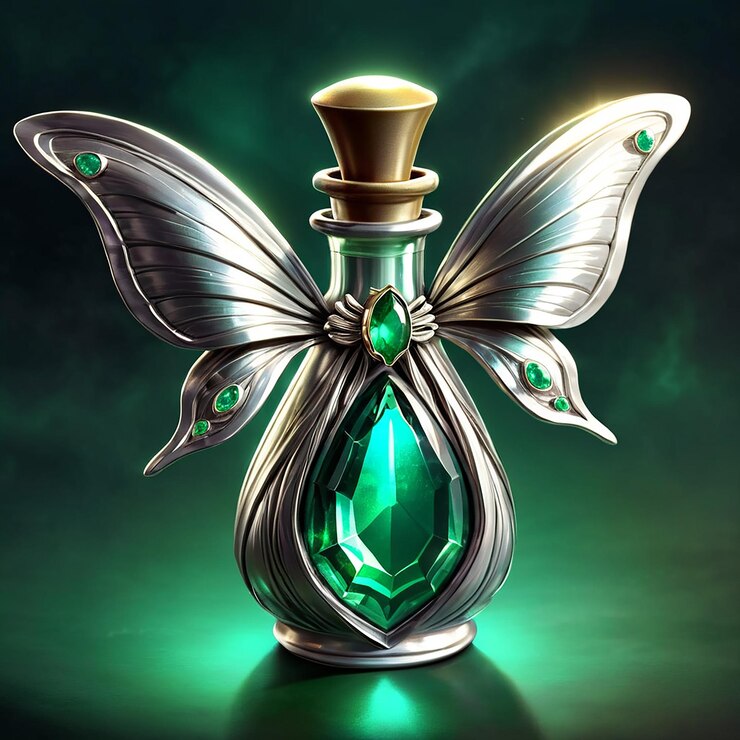 Foto una botella de vidrio verde con una mariposa en la parte superior