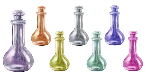 Botella de vidrio vintage de acuarela para plantilla de jarrón aceite de perfume bebidas de aromaterapia mágico