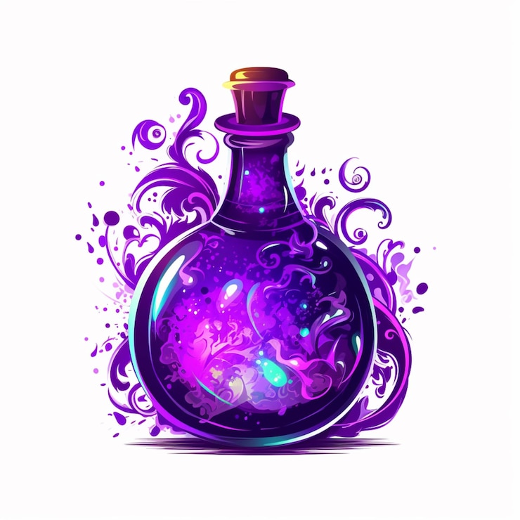 Foto botella de vidrio violeta con un diseño en forma de remolino en el interior ai generativo