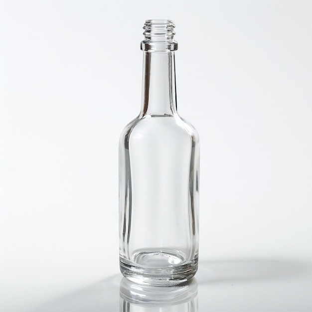 Botella de vidrio de vodka sobre un fondo blanco Objeto aislado
