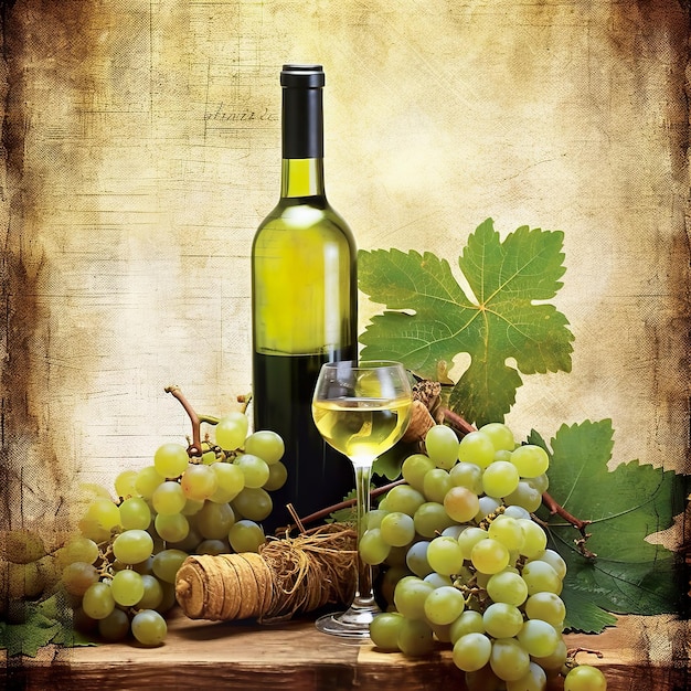Una botella de vino y algunas uvas en una imagen de ai generativa de mesa.